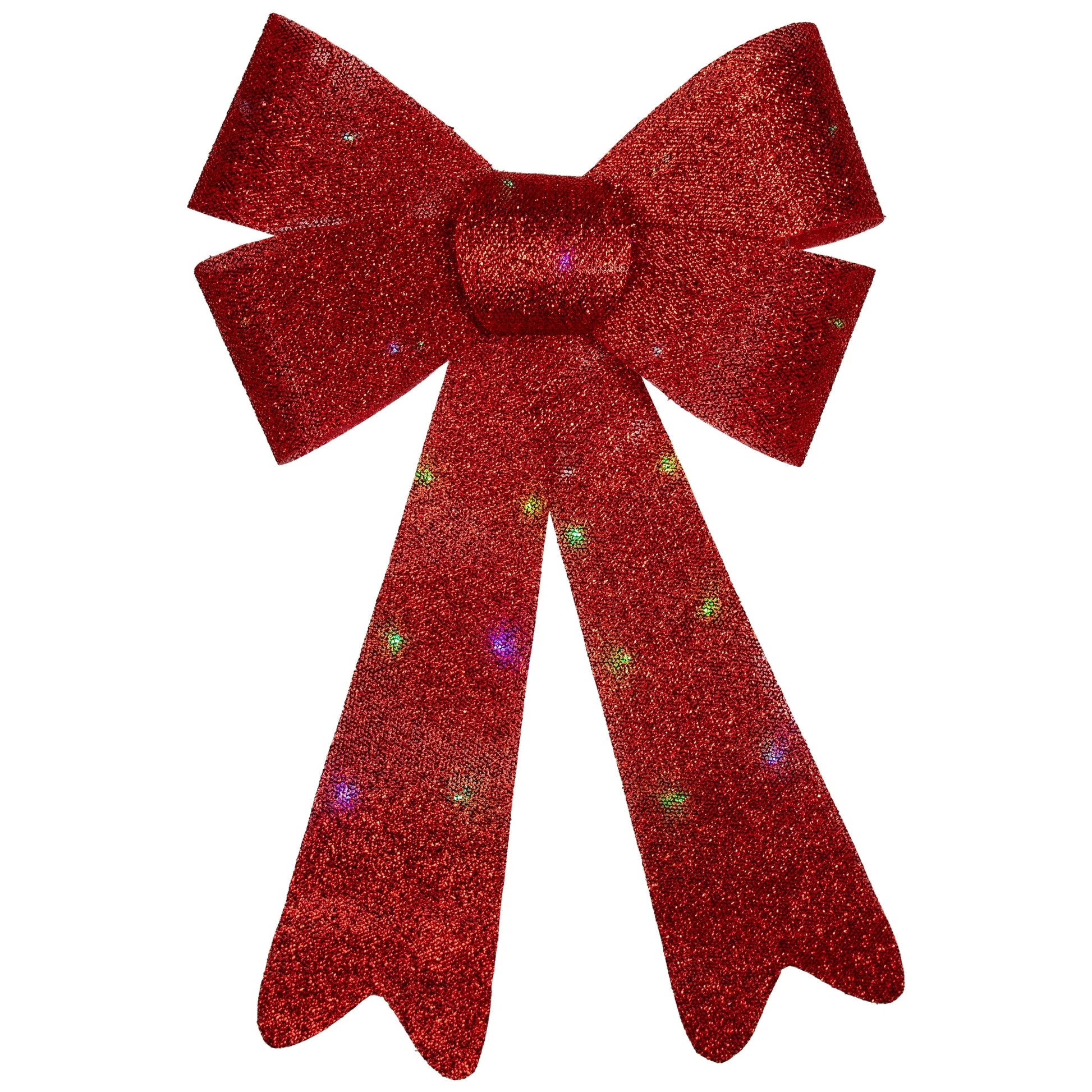 LED Lighted Color Changing Tinsel Bow Christmas Decoration - 24" - Red