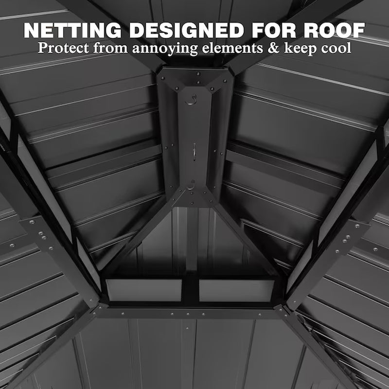 12-Ft X 10-Ft Hardtop Black Gazebo with Hardtop Roof (Screen Included)