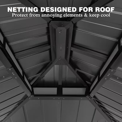 12-Ft X 10-Ft Hardtop Black Gazebo with Hardtop Roof (Screen Included)