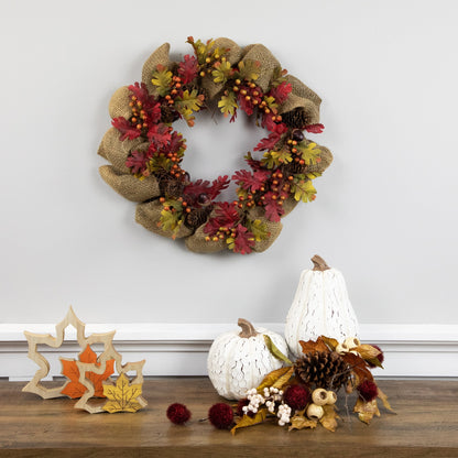 Rustic Burlap Fall Harvest Wreath with Acorns and Berries, 18-Inch