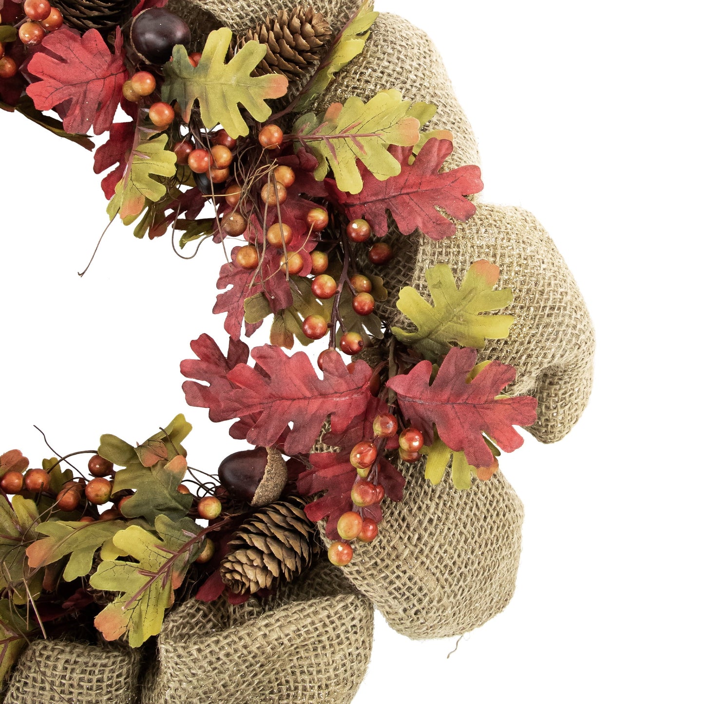 Rustic Burlap Fall Harvest Wreath with Acorns and Berries, 18-Inch