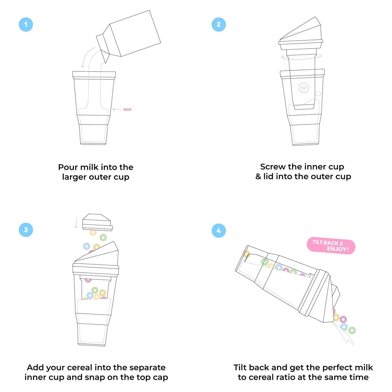 XL White: Portable Plastic Cereal Cup for Breakfast on the Go, Bpa-Free & Dishwasher-Safe