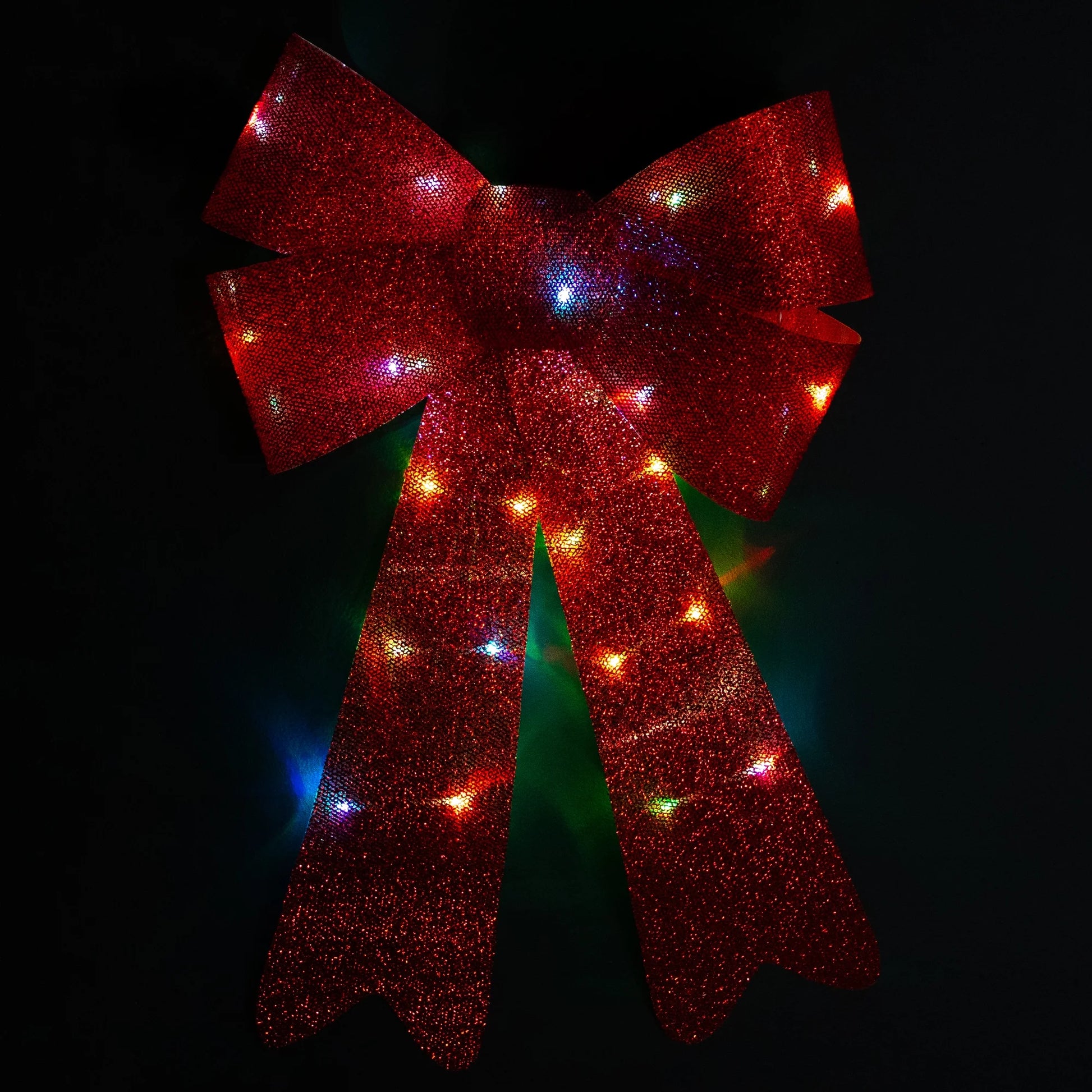 LED Lighted Color Changing Tinsel Bow Christmas Decoration - 24" - Red