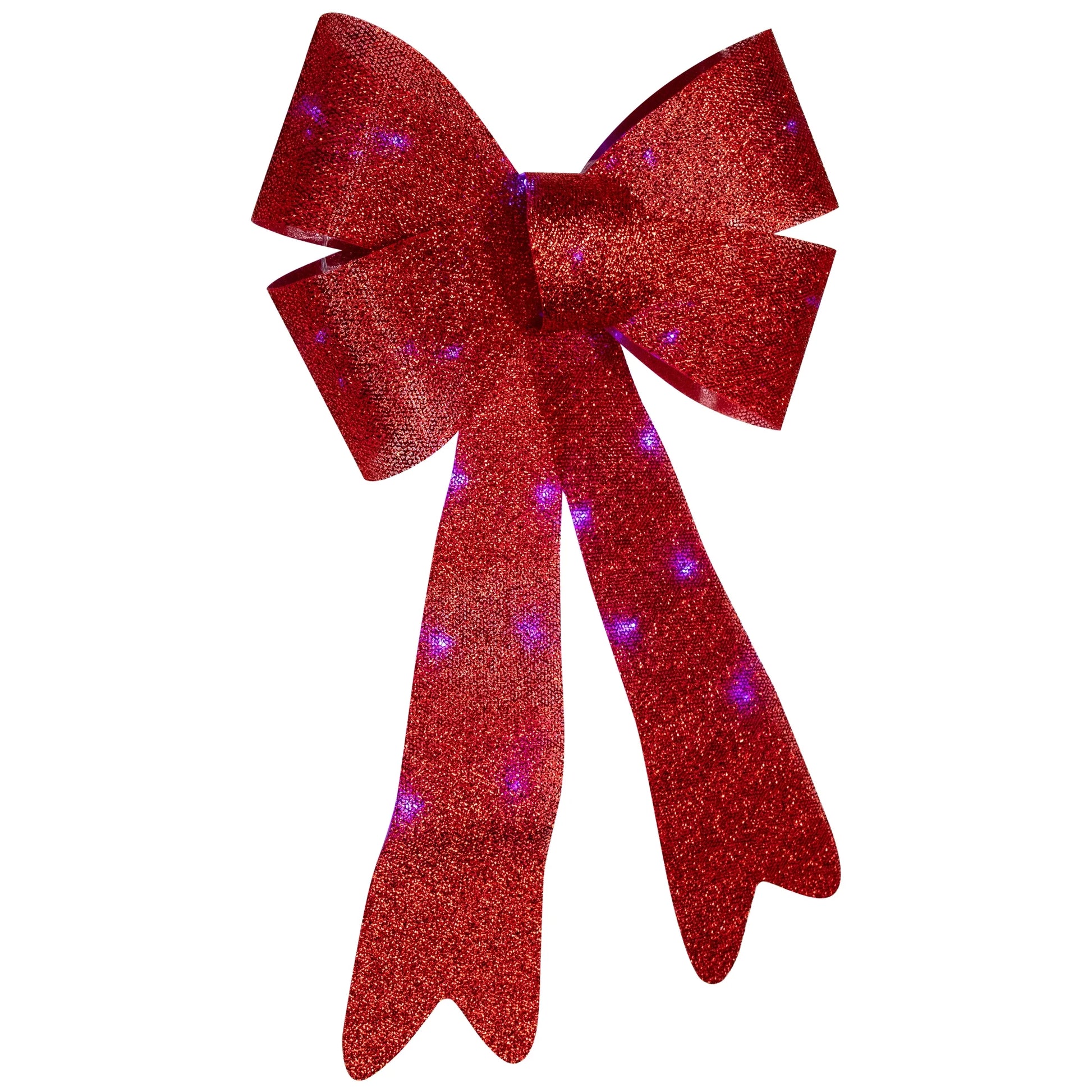 LED Lighted Color Changing Tinsel Bow Christmas Decoration - 24" - Red