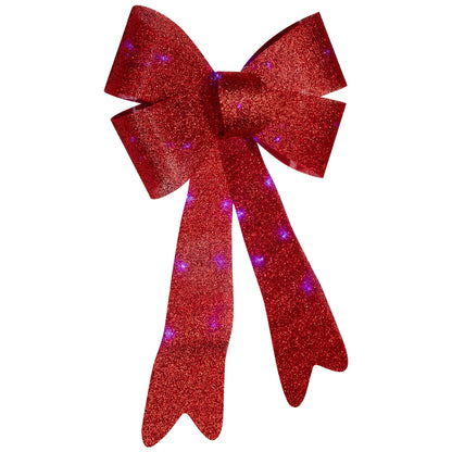 LED Lighted Color Changing Tinsel Bow Christmas Decoration - 24" - Red