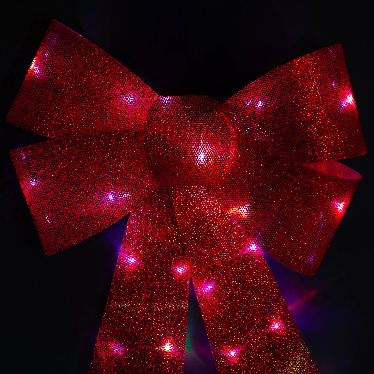 LED Lighted Color Changing Tinsel Bow Christmas Decoration - 24" - Red