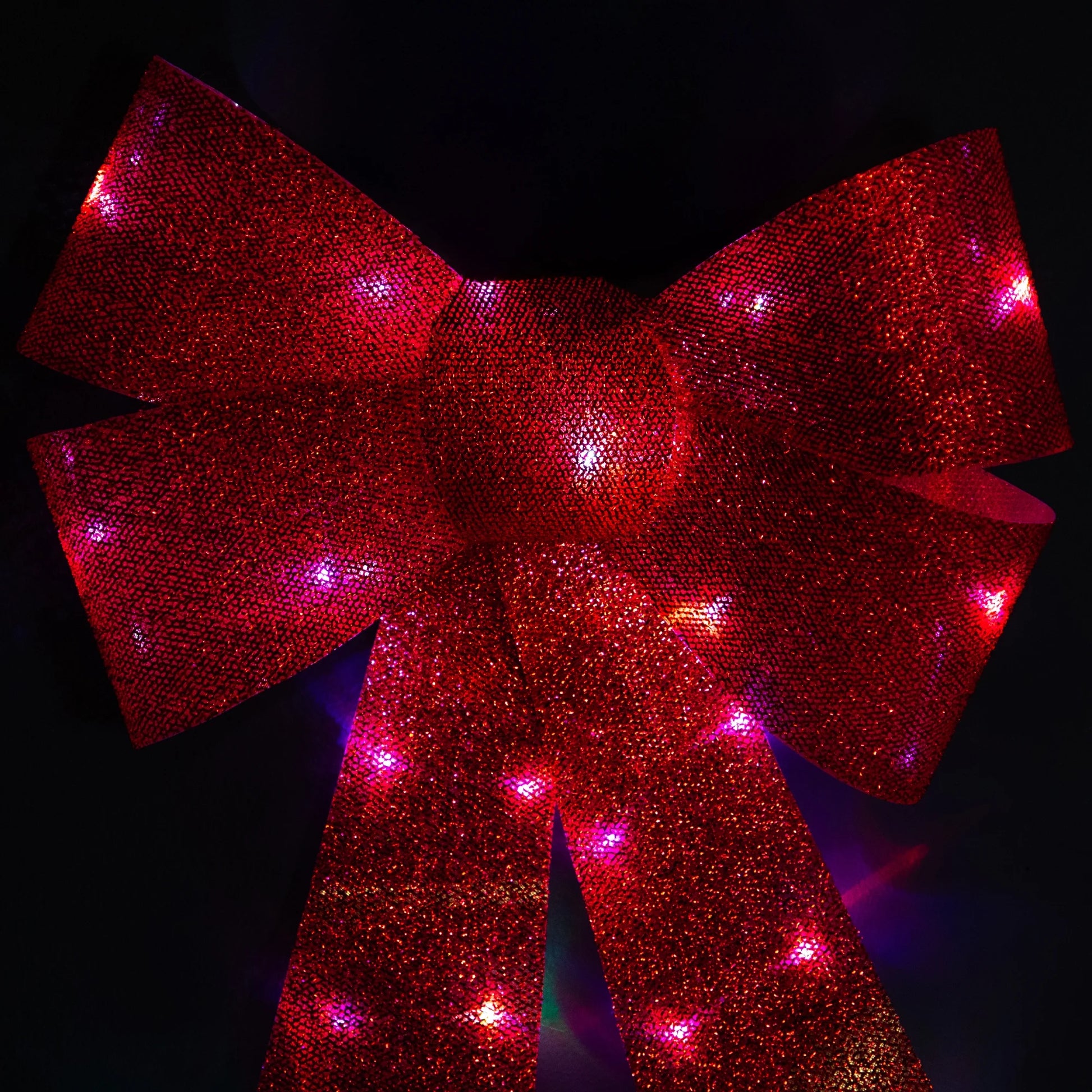 LED Lighted Color Changing Tinsel Bow Christmas Decoration - 24" - Red