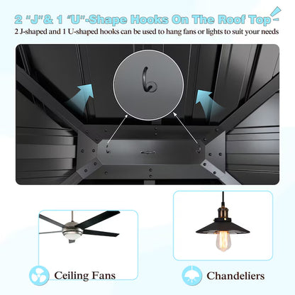 12-Ft X 10-Ft Hardtop Black Gazebo with Hardtop Roof (Screen Included)