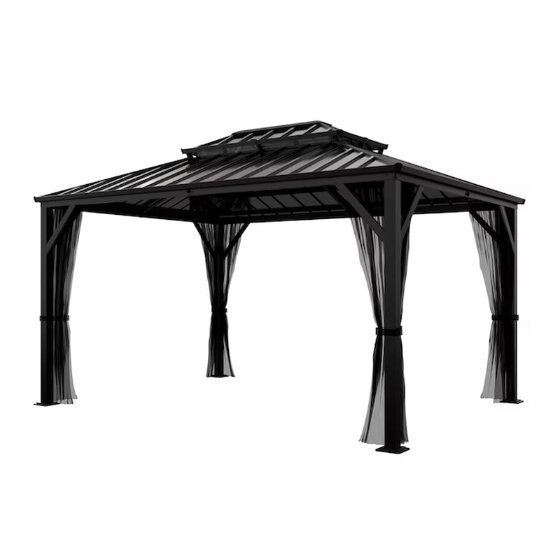 12-Ft X 10-Ft Hardtop Black Gazebo with Hardtop Roof (Screen Included)