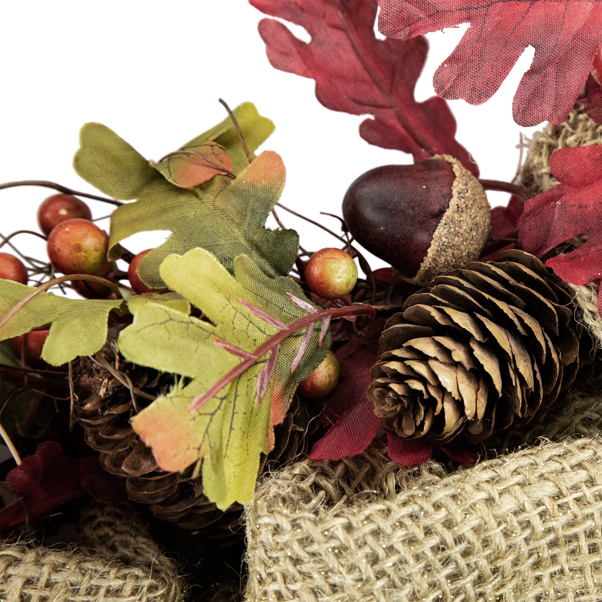 Rustic Burlap Fall Harvest Wreath with Acorns and Berries, 18-Inch