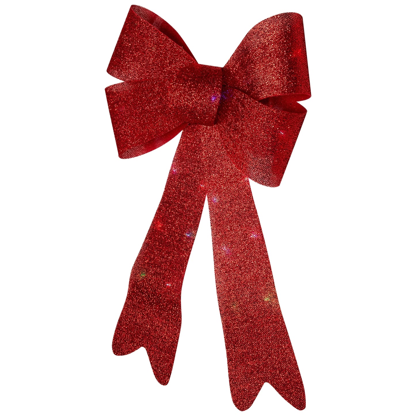 LED Lighted Color Changing Tinsel Bow Christmas Decoration - 24" - Red