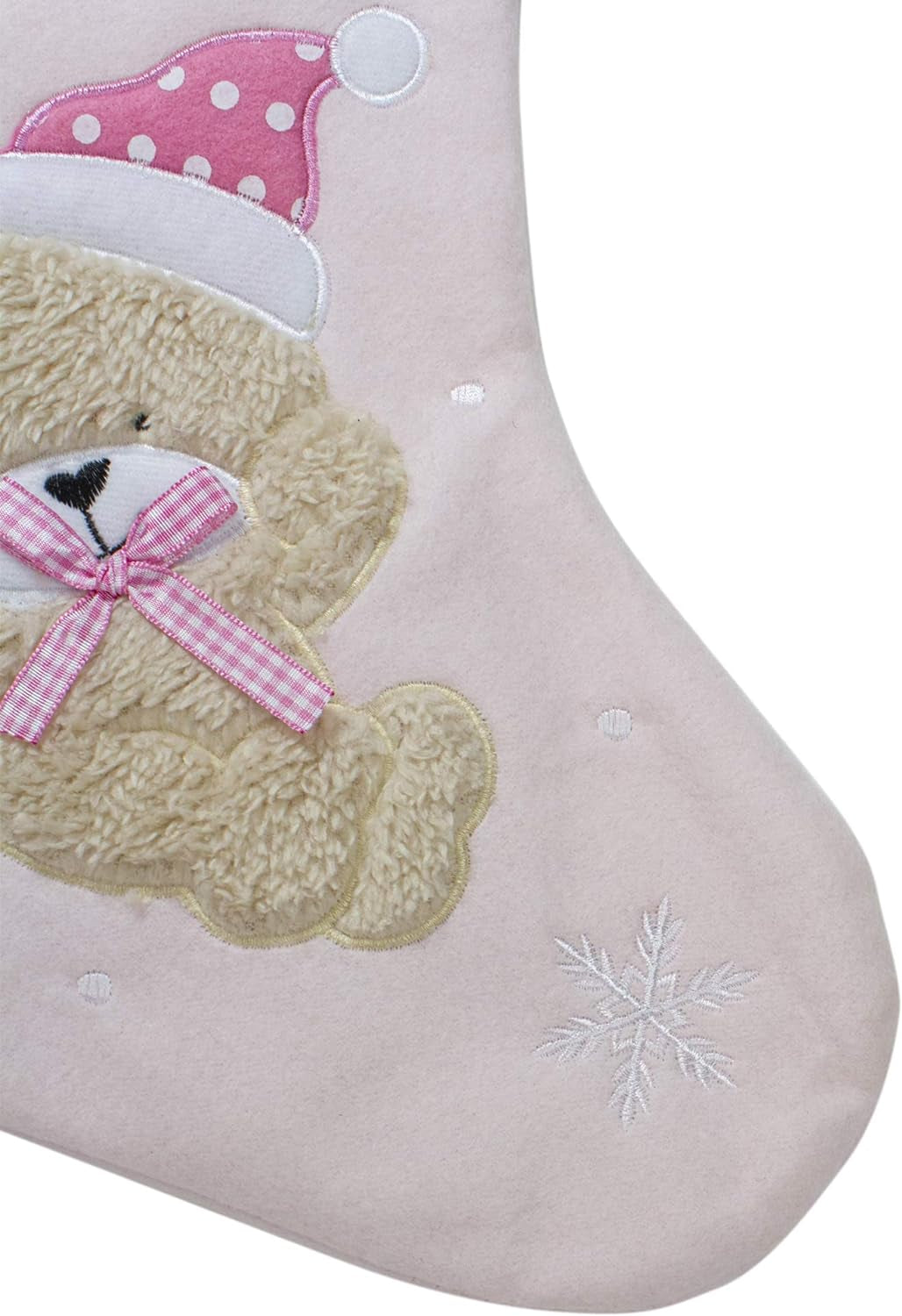 Baby'S 1St Christmas Embroidered Teddy Bear Stocking, 19", White/Pink