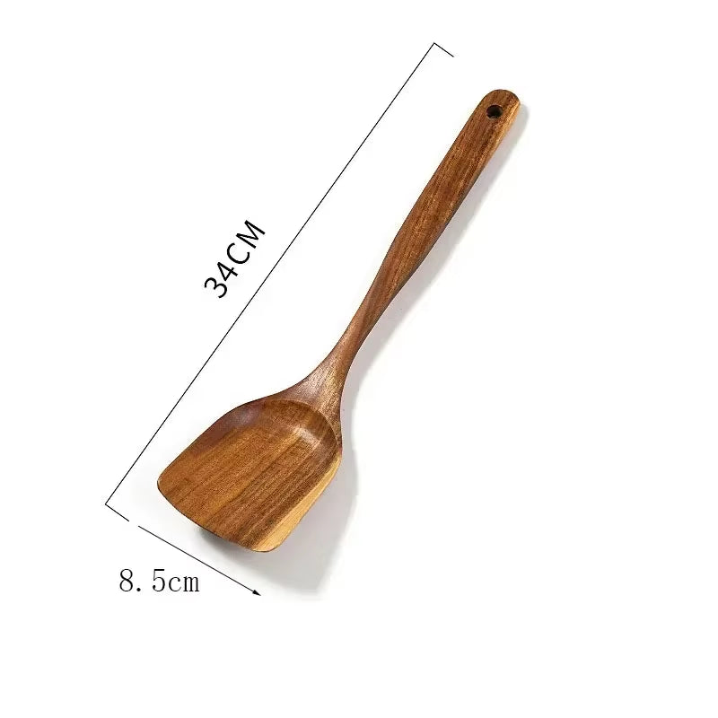 Wooden Kitchen Spoon Long Rice Colander Soup Skimmer Cooking Soup Spoons Scoop Kitchen Tool Thailand Teak Natural Wood